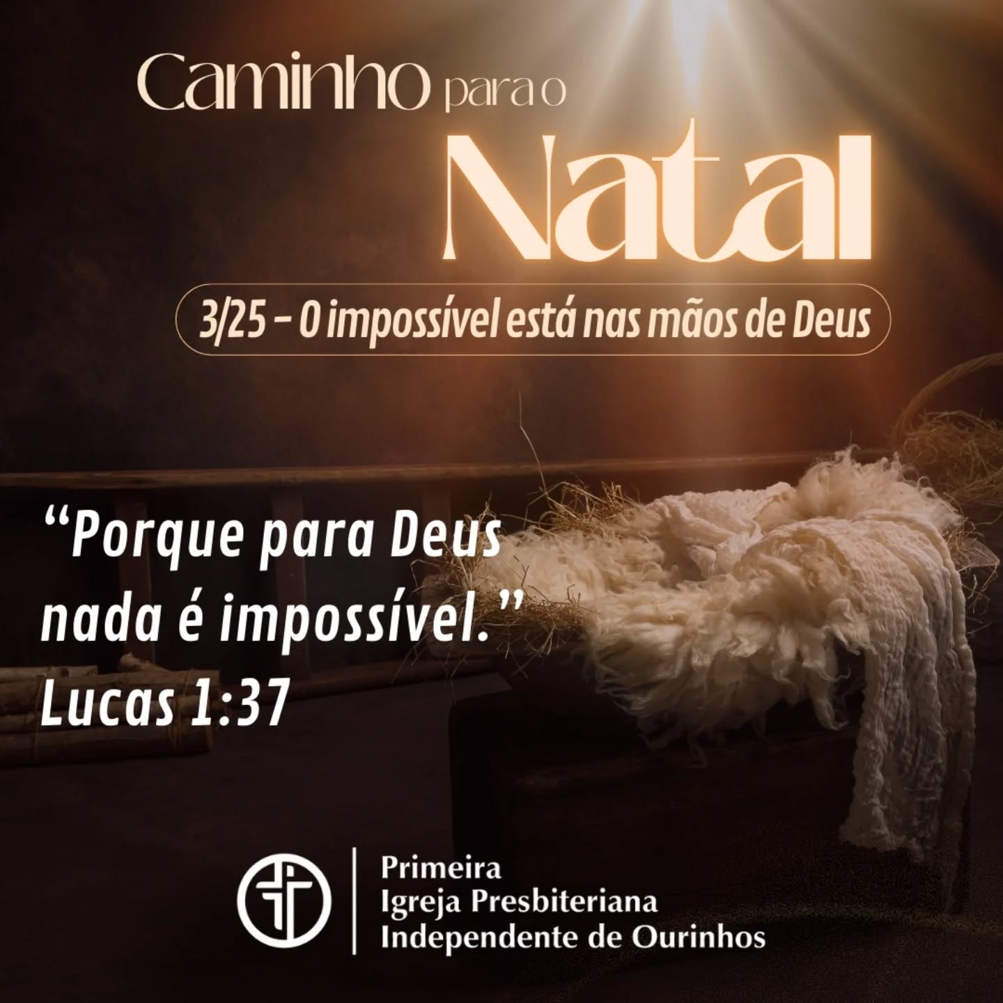 O anjo declarou: “Para Deus nada é impossível.”

Essa frase atravessou séculos para nos lembrar que aquilo que parece inalcançável para nós está totalmente acessível ao poder de Deus.

Quando seus olhos virem limites, olhe pela fé, há um Deus que opera além do que você pode imaginar.

Que hoje você entregue a Ele o que parece impossível e descanse.